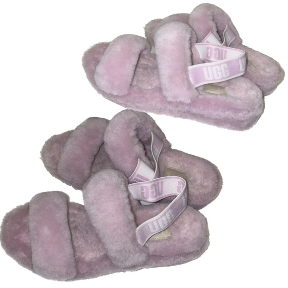 UGG “Oh-Yeah” Baby Pink Sheepskin Platform Wedge Sling Back Slippers Size 10 - Picture 10 of 12